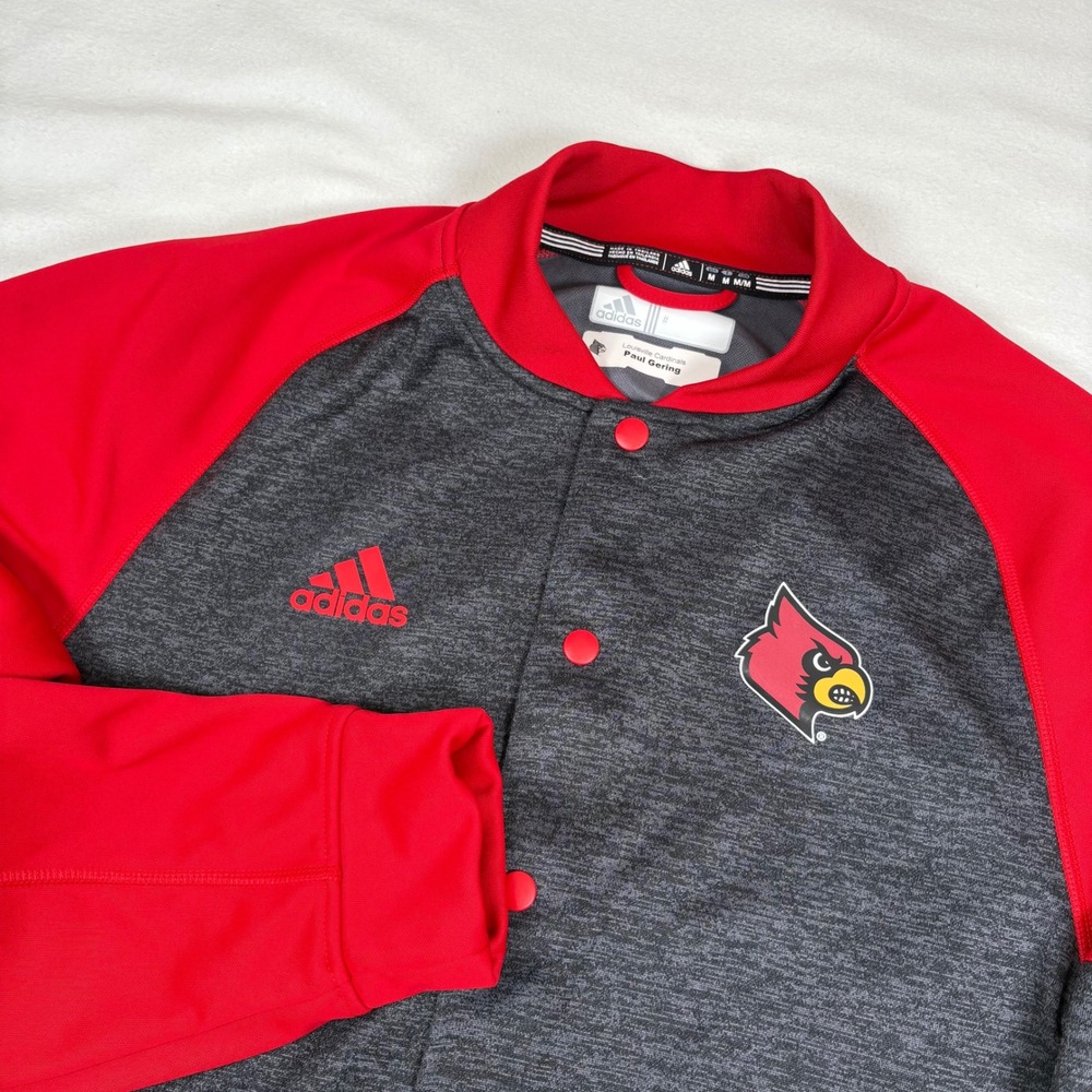 Adidas Louisville Cardinals Jacket Mens M Track Team Coach Button‎ Front Red